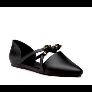 Melissa Dreams Pointy Gold and Black Flats Sz 9